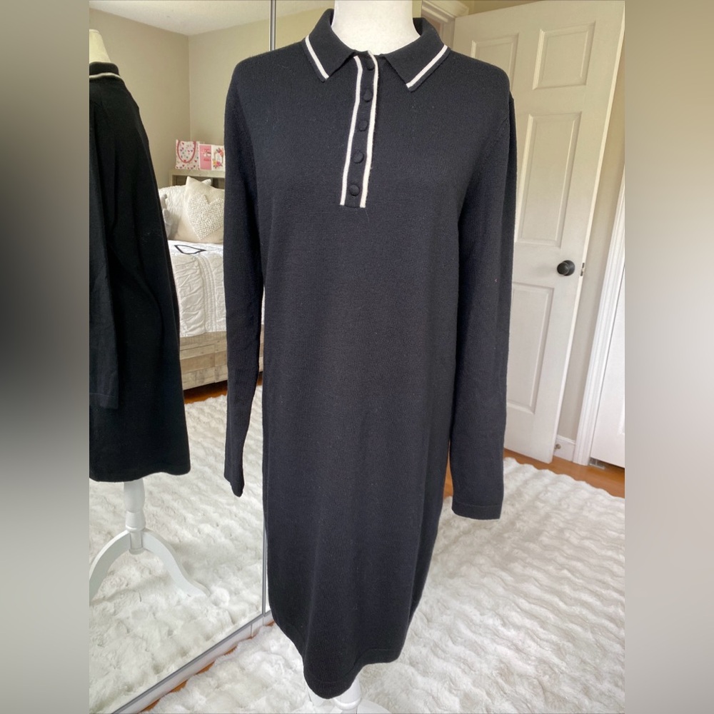 Boden Black Polo knitted Dress with Ivory Trim 10